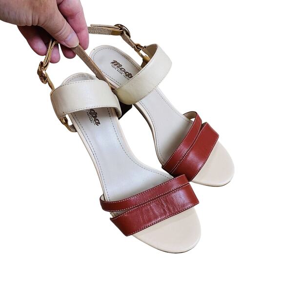 Modpa Tofa Shoes High Heel Sandals Tan Cream Leather Strappy Elegant EU size 37 - Picture 3 of 11